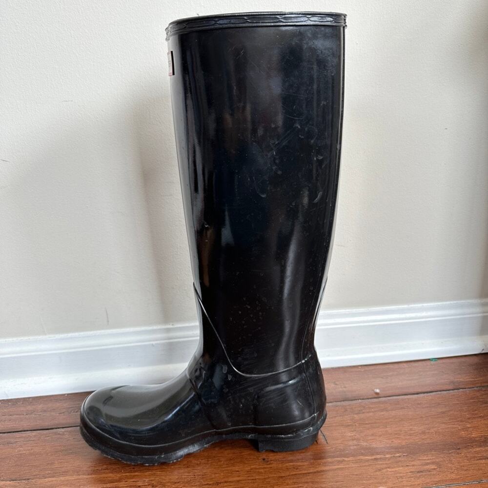 Hunter Rain Boots Women 6 Original Tall Black Gloss Unisex Knee High Gorpcore - Picture 5 of 8